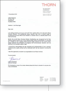 Thorn lighting testimonial for Celtic Solutions high standards and professionalism. 